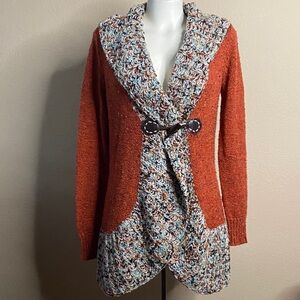 PONSESA boho retro western boucle acrylic knit cardigan sweater jacket M 🌼